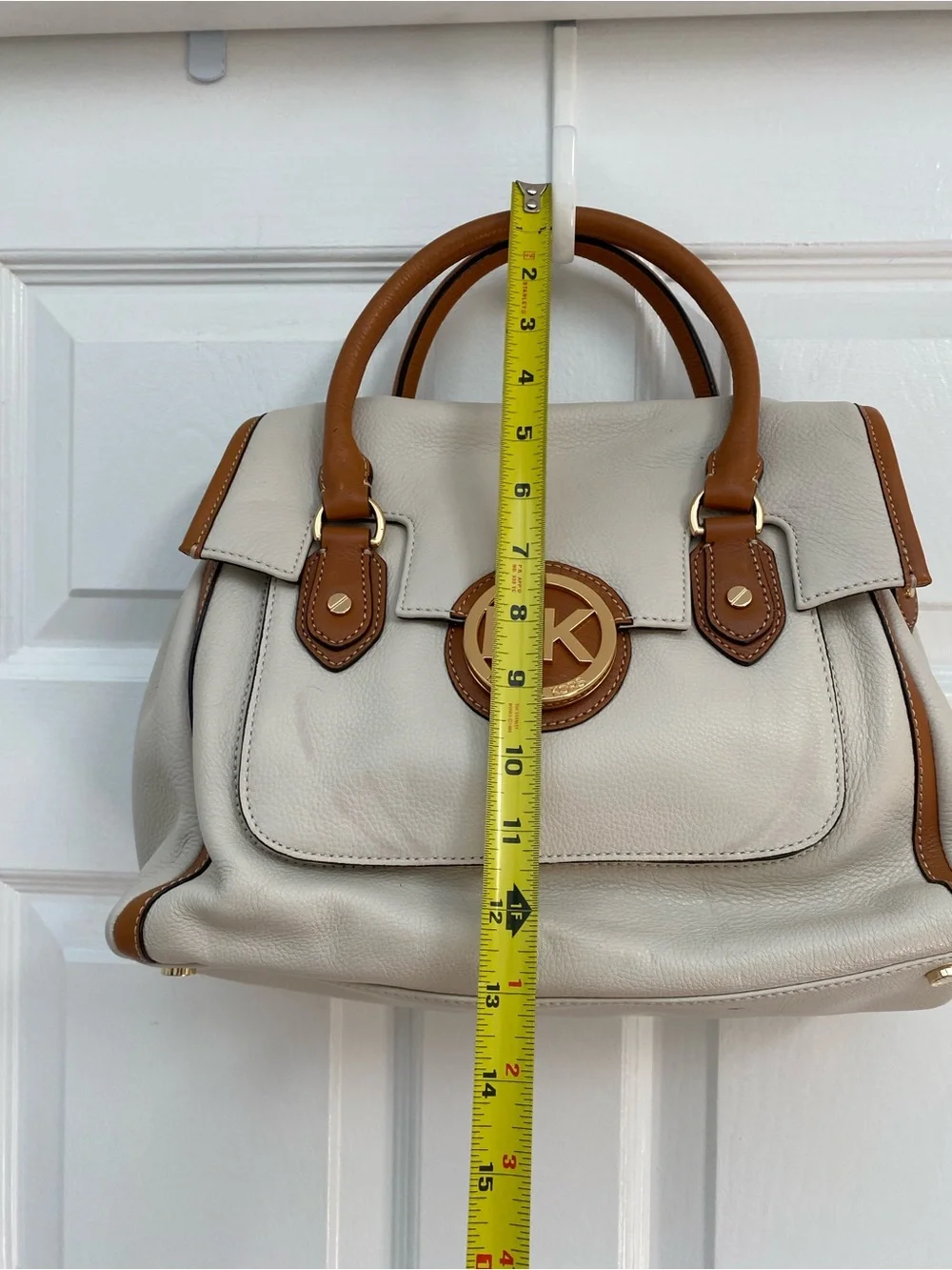 Michael Kors Cream & Tan Leather “Margo” Satchel w Attachable Shoulder Strap